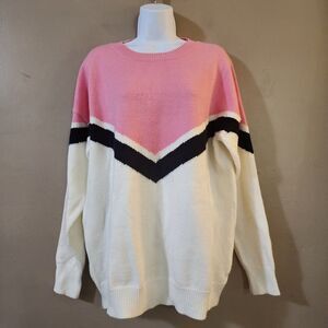 E Luna Womens Crew Neck Oversized Tunic Sweater Size M Ivory Pink Soft Pullover